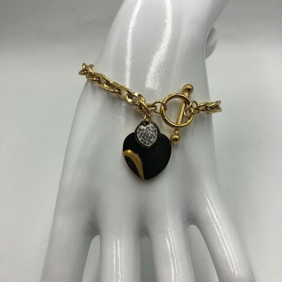 18K Gold Plated Heart Charms with Cubic Zirconiz Women's Bracelet Waterproof - Picture 4 of 12